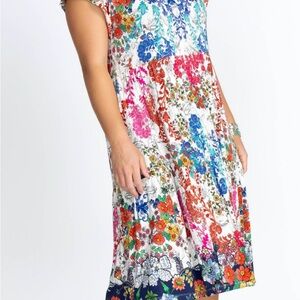 Johnny Was Multicolor Floral Midi Dress